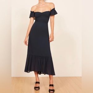 Reformation Black Off-Shoulder Butterfly Dress